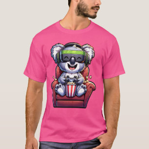 Gamer Koala Popcorn Gaming Chair Headphones Games T-Shirt