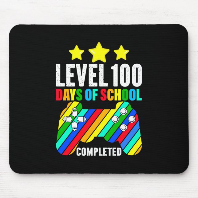 Gamer Level 100 Days Of School Completed Mouse Mat (Front)