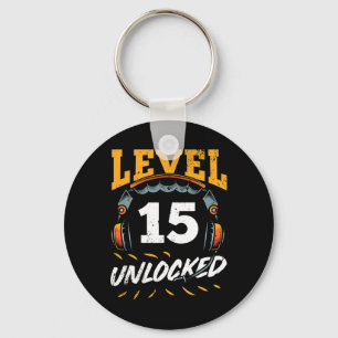 Gamer Level 15 Unlocked Video Game Fan 15th Birthd Key Ring