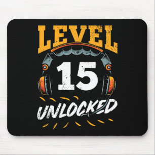 Gamer Level 15 Unlocked Video Game Fan 15th Birthd Mouse Mat