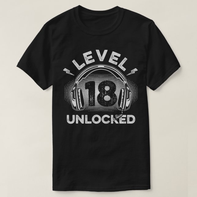 Gamer Level 18 Unlocked Video Game Fan 18th Birthd T-Shirt (Design Front)