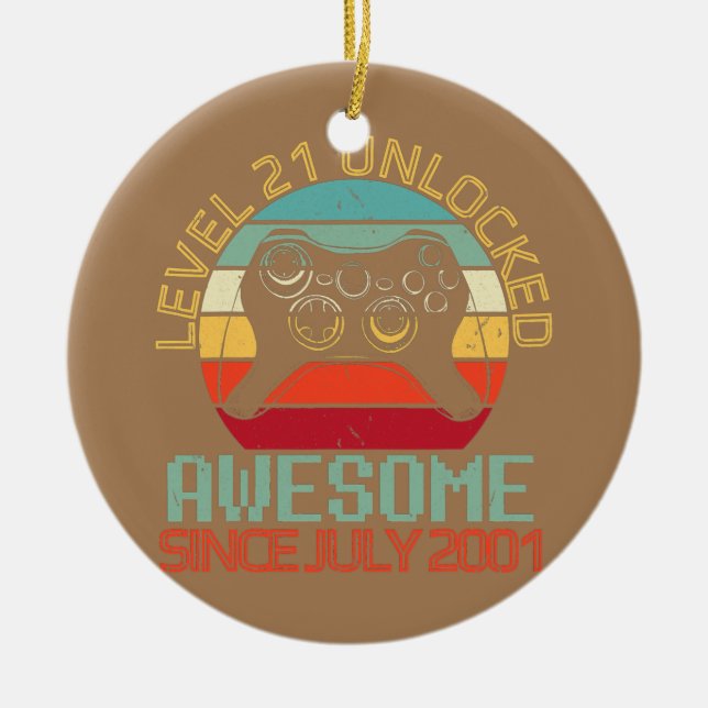 Gamer Level 21 Yrs Birthday Unlocked Awesome Ceramic Tree Decoration (Front)