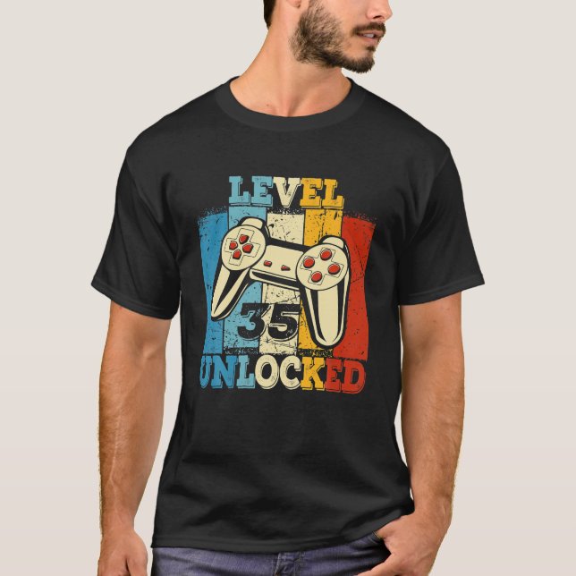 Gamer Level 35 Unlocked Complete Gaming Controller T-Shirt (Front)