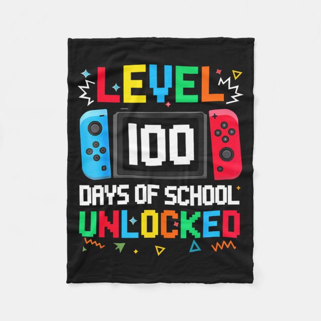 Gamer Level Unlocked 100 Days Of School Student Bo Fleece Blanket (Front)