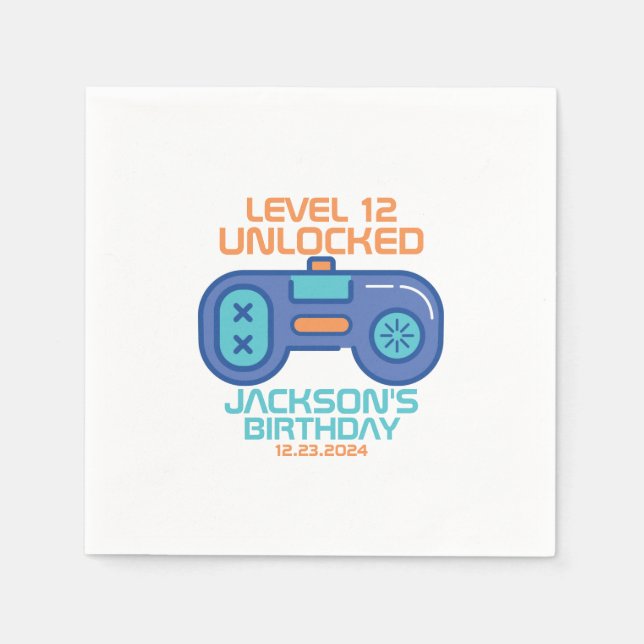 Gamer Level Unlocked Video Games Boy's Birthday Napkin (Front)