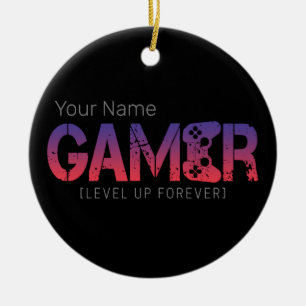 Gamer Level Up Forever Vintage Gamepad Design Ceramic Tree Decoration