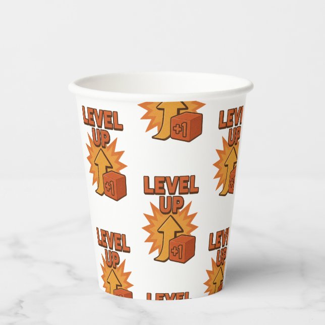 Gamer Level  Up Men T-shirt women Jean Jacket Paper Cups (Front)