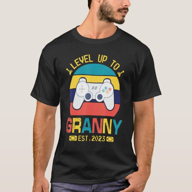 Gamer Level Up To Granny Est 2023 Happy Mummy Son  T-Shirt (Front)