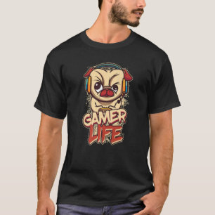 Gamer Life Dog Pug Gaming Videogame T-Shirt
