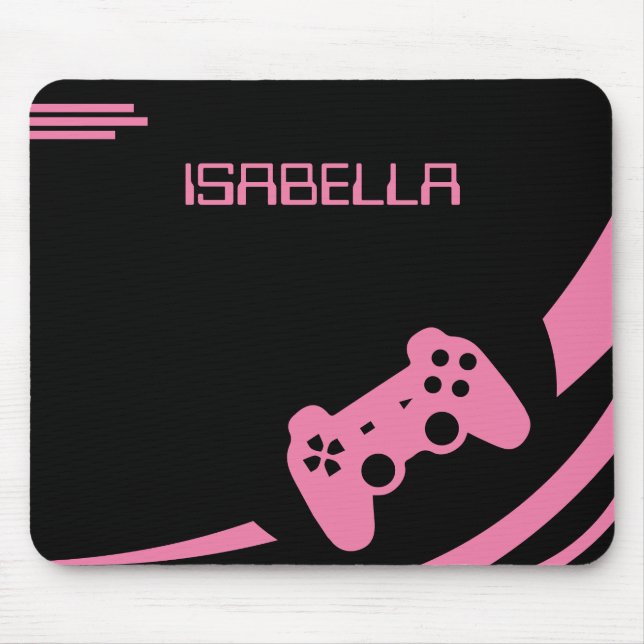 Gamer Light Pink Modern Gaming Personalised Name Mouse Mat (Front)