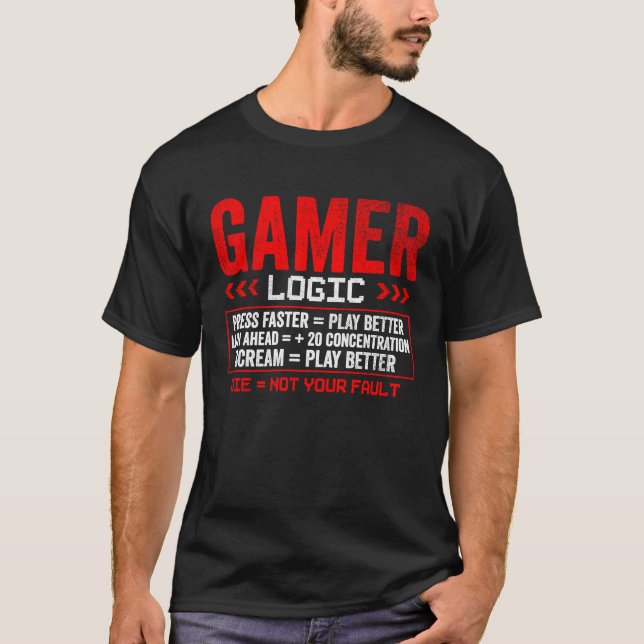 Gamer Logic  Press lean scream  Gaming T-Shirt (Front)