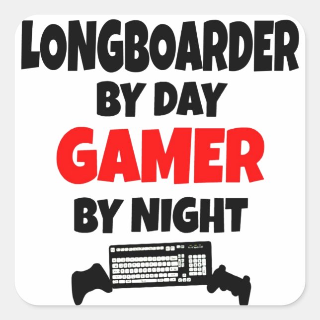 Gamer Longboarder Square Sticker (Front)