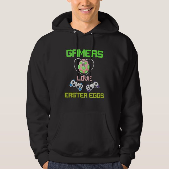 Gamer loves Easter Eggs Bunny Gaming Games Happy E Hoodie (Front)