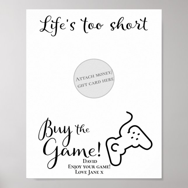 Gamer Money Gift Card Holder Poster (Front)