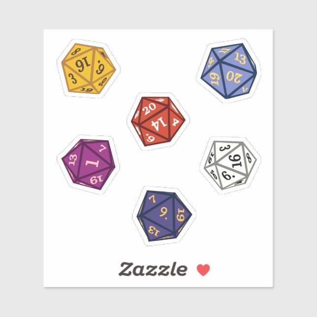 Gamer Multicolored D20 Polyhedral Dice (Sheet)