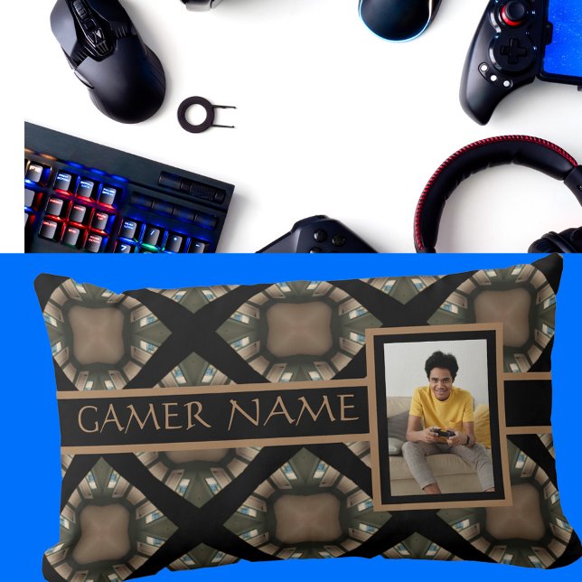 Gamer Name & Photo Tan/Brown/Black Lumbar Cushion (Creator Uploaded)