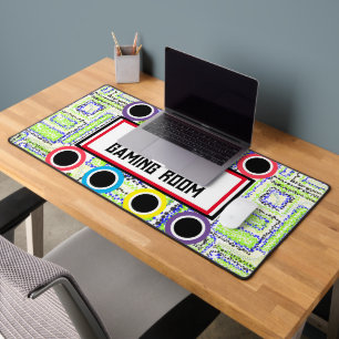 Gamer Name Room Green Blue Circles Stars Desk Mat