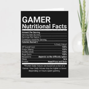 Gamer Nutrition Facts Video Games Computer Nerd  Card