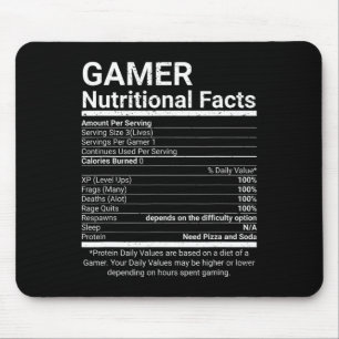 Gamer Nutrition Facts Video Games Computer Nerd  Mouse Mat