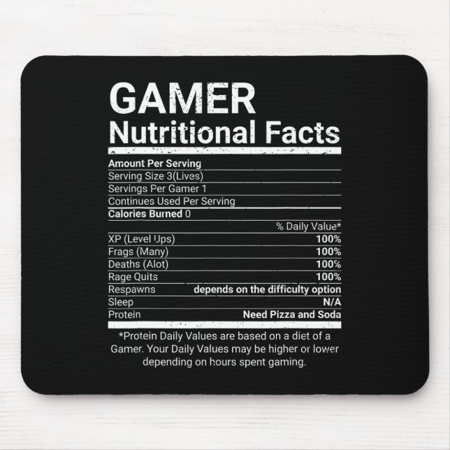 Gamer Nutrition Facts Video Games Computer Nerd  Mouse Mat (Front)