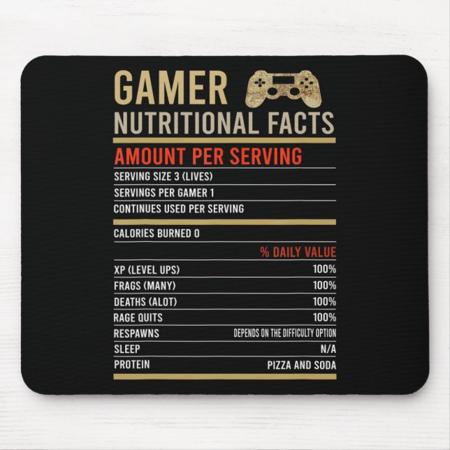 Gamer Nutritional Facts Cool Gamer Video Game Fun  Mouse Mat (Front)