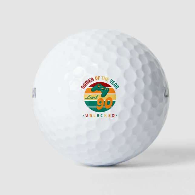 Gamer Of The Year Level 90 Unlocked Birthday Gift Golf Balls (Front)