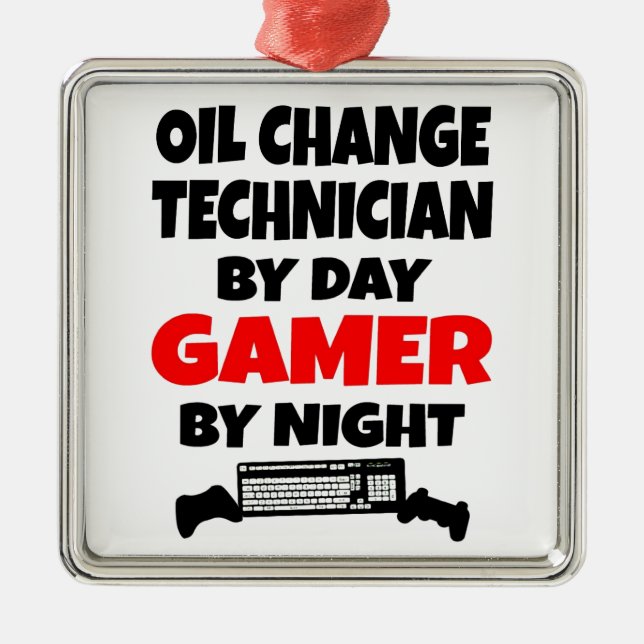 Gamer Oil Change Technician Metal Tree Decoration (Front)