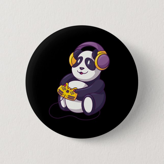 Gamer Panda Playing Videogames 6 Cm Round Badge (Front)