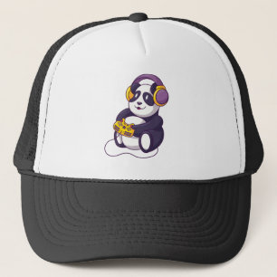 Gamer Panda Playing Videogames Trucker Hat