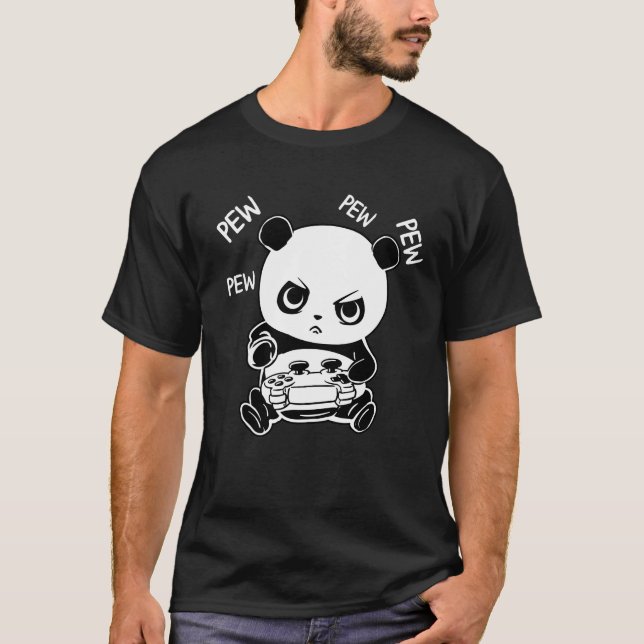 Gamer Panda sleeping Pew Addict funny gifts T-Shirt (Front)