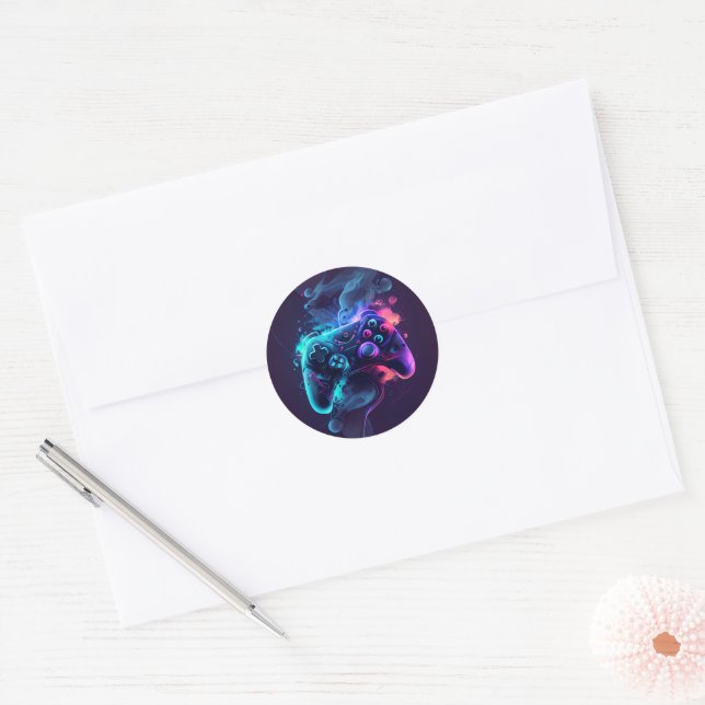 Gamer party envelope  classic round sticker (Envelope)