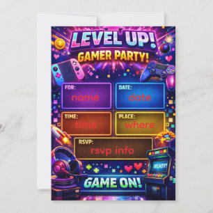 Gamer Party Invitation Video Game Birthday