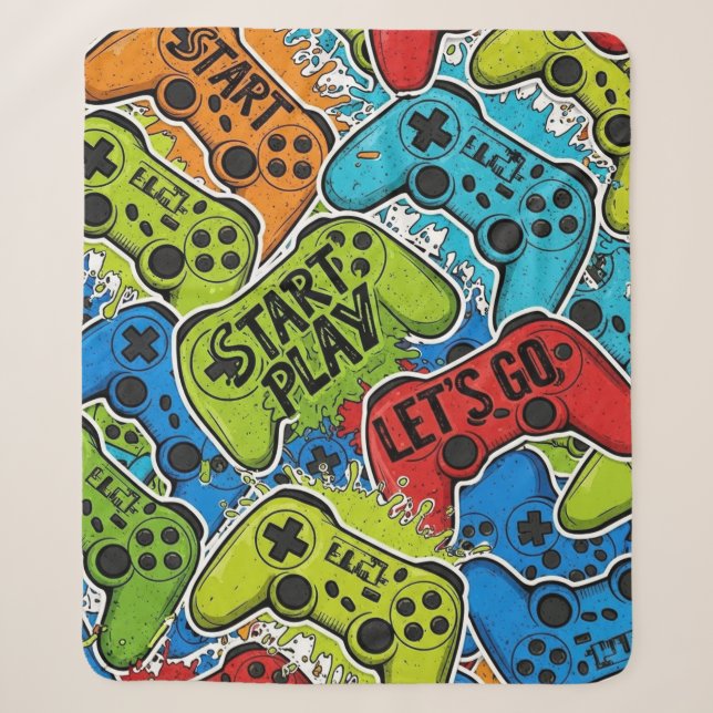 Gamer Pattern Sherpa Blanket (Front)
