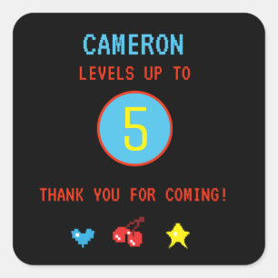 Gamer personalised 5th birthday party square sticker