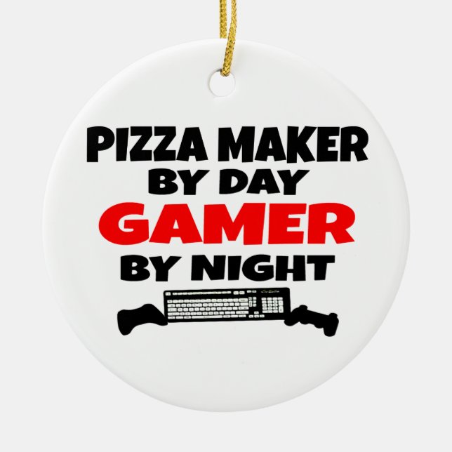 Gamer Pizza Maker Ceramic Tree Decoration (Front)