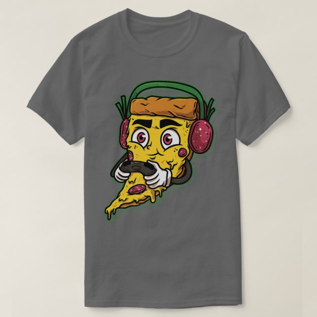 Gamer Pizza Video Games Gaming Controller Console  T-Shirt (Design Front)