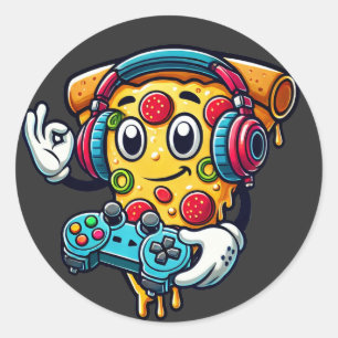 Gamer Pizza Video Gaming Food Round Sticker