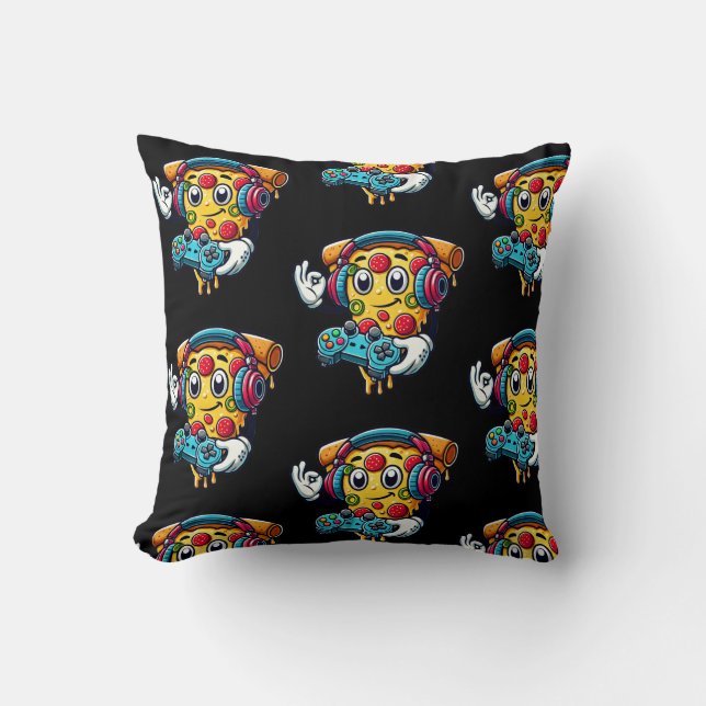 Gamer Pizza Video Gaming Food Throw Pillow  (Front)
