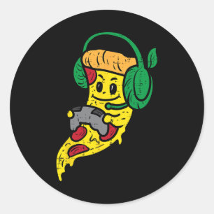 Gamer Pizza Video Gaming Funny Food Men Boys Kids Classic Round Sticker