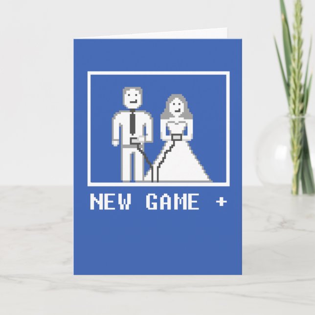 Gamer Player 1 and 2 New Game Plus Wedding Card (Front)