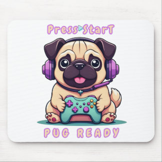 Gamer Pug – Cute Video Game Pug Illustration Mouse Mat