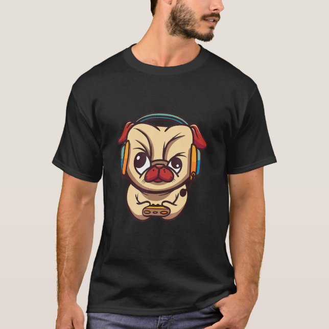 Gamer pug dog funny T-Shirt (Front)