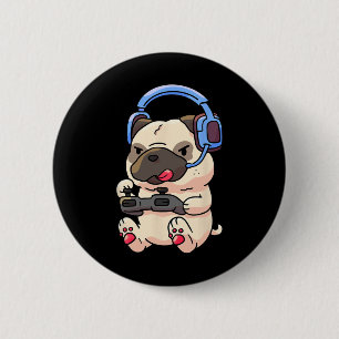 Gamer Pug Gaming Pugs Video Game Gift  6 Cm Round Badge