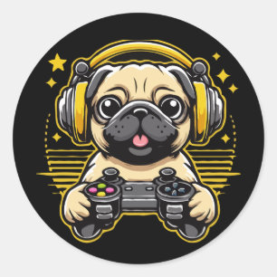 Gamer Pug Gaming Pugs Video Game Gift Classic Round Sticker