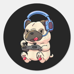 Gamer Pug Gaming Pugs Video Game Gift  Classic Round Sticker