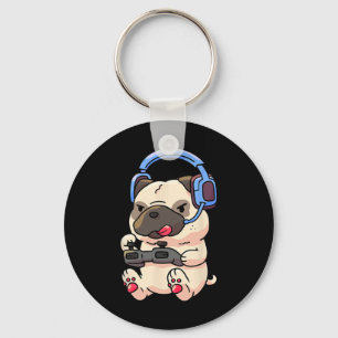 Gamer Pug Gaming Pugs Video Game Gift Key Ring