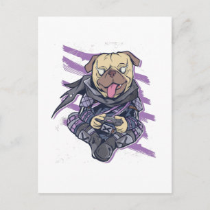 Gamer Pug Ninja Neon Look Teens Graphics Gift Cool Postcard