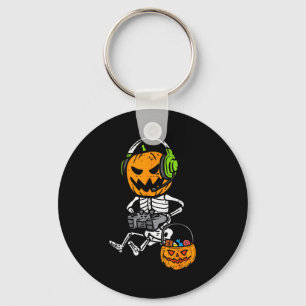Gamer Pumpkin Skeleton Funny Halloween Gaming Boys Key Ring
