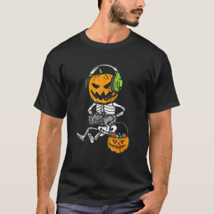 Gamer Pumpkin Skeleton Halloween Gaming Boys Men K T-Shirt