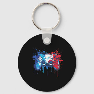 Gamer - Red White Blue 4th Of July Video Game 2 Key Ring